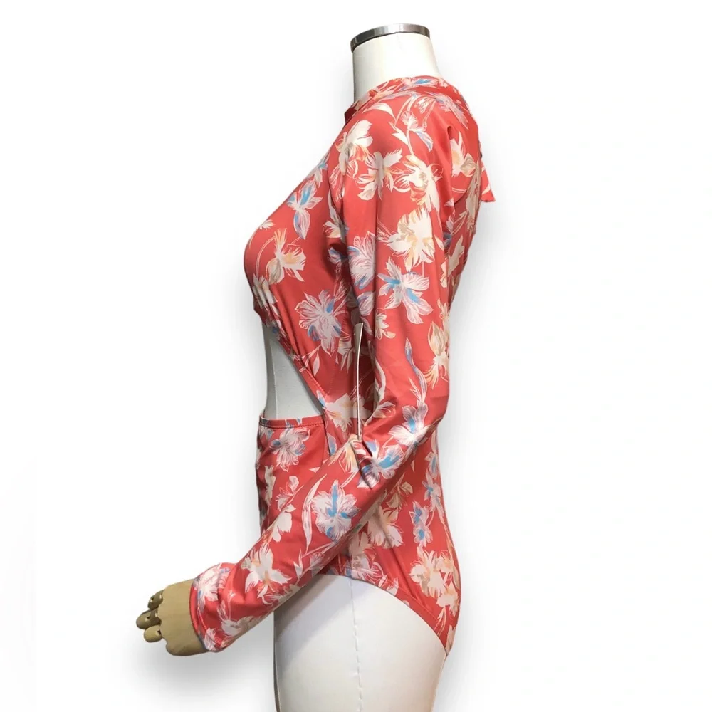OP OCEAN PACIFIC Orange Floral Cut-Out One Piece Swimsuit